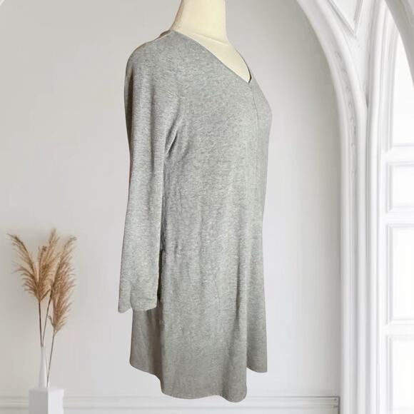 Pure Jill Knit Gray Knee Length Dress M Pima Cotton V Neck Long Sleeves Pockets - Picture 3 of 8